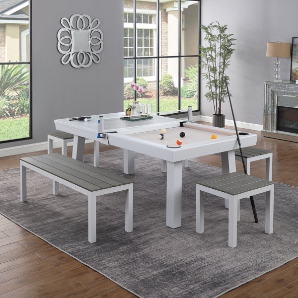 HomeSeason Oasis Outdoor/Indoor Slate Dining Pool Table w/ 4 Benches ...